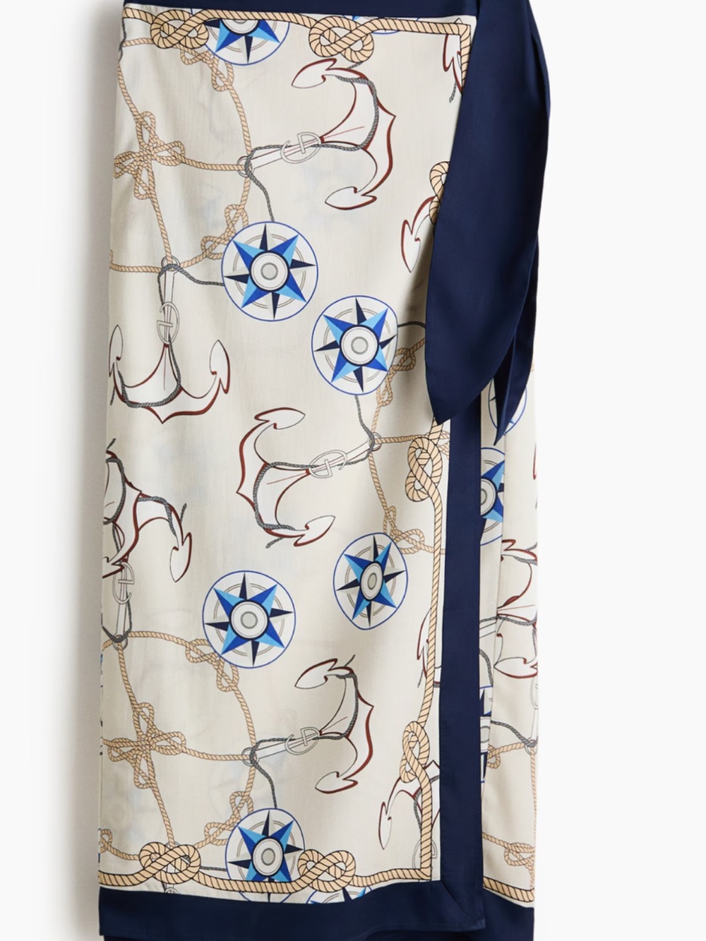 H&M Cream Nautical Print Midi Skirt with Navy Trim
